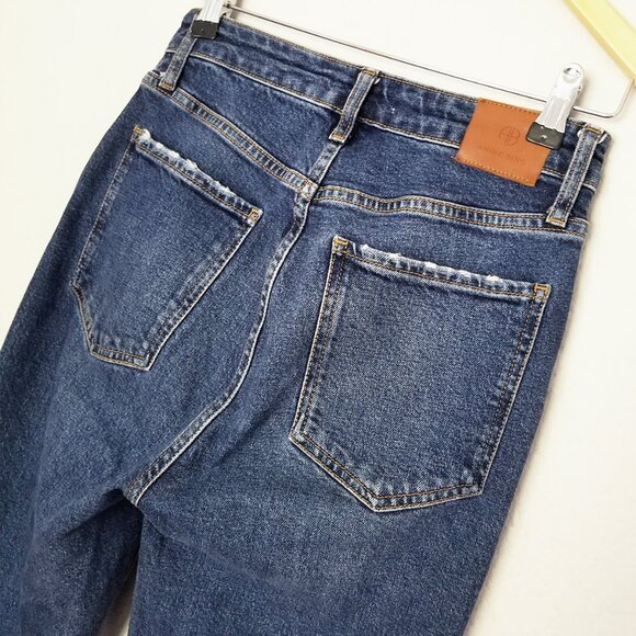 Anine Bing Lara Flared Jeans 27 Mid Indigo Blue High Waist Raw Hem Designer $230 - Picture 8 of 16